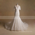 Noble Mermaid Scoop Neck 1/2 Sleeve Lace Wedding Gown Heart Shape Back Long Train Novias